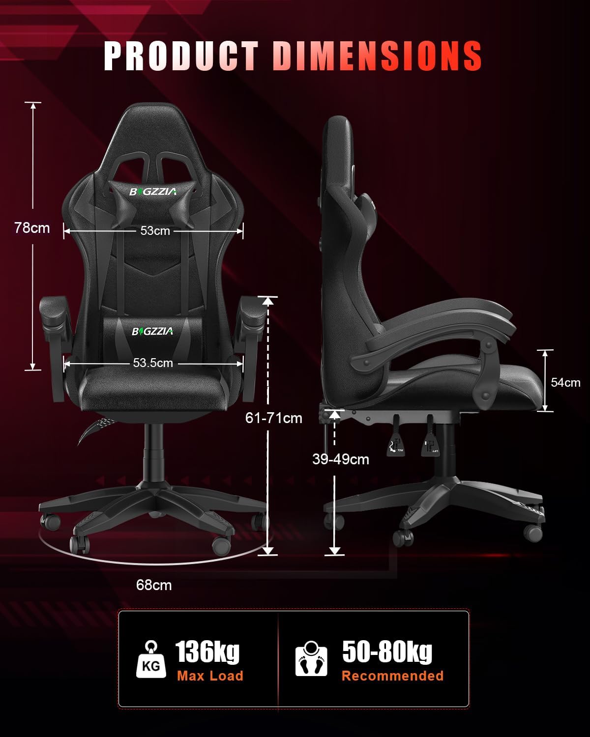 Ergonomic Gaming Chair with LED Lights for Adults (With Led Light, Black) | Ergonomic,Height Adjustable