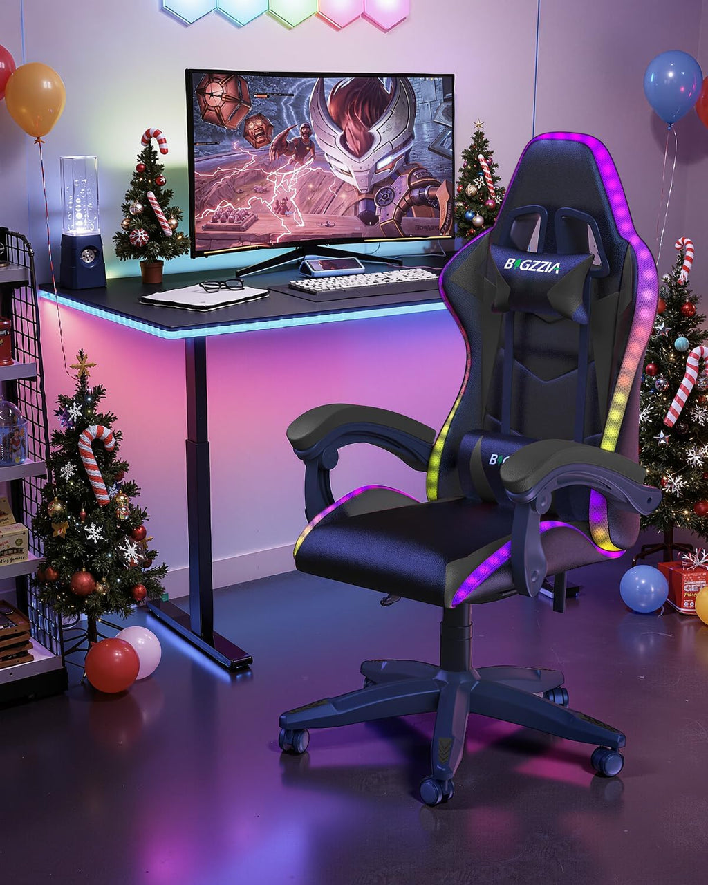Ergonomic Gaming Chair with LED Lights for Adults (With Led Light, Black) | Ergonomic,Height Adjustable