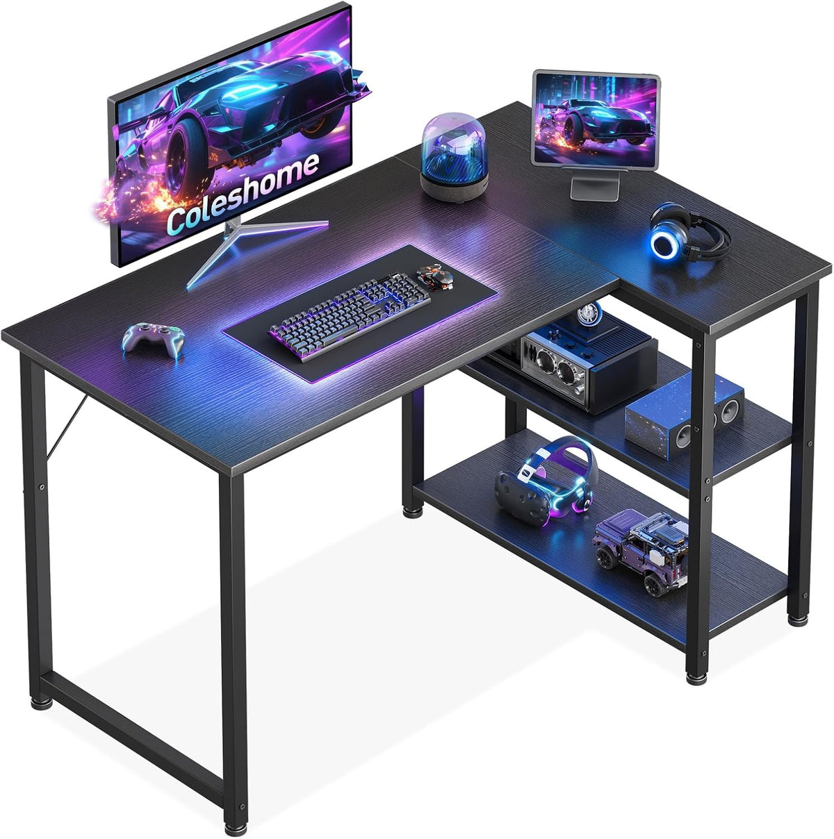 Coleshome L Shaped Gaming Desk for Small Space, 100x70 cm Black