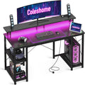 Coleshome Gaming Desk with LED Lights, 120x50 cm, Carbon Fiber Black