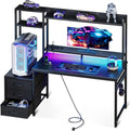 Coleshome Gaming Desk with LED Lights & Display Shelves Carbon Fiber Black | 120×48 cm Computer Desk with LED Lights & Sockets, Reversible PC Gaming.